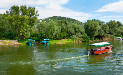 Fototapeta na wymiar Virpazar,Lake Skadar boat tours,in late summer,Montenegro,Eastern Europe.