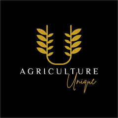 Agriculture initial U unique logo vector image
