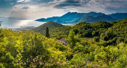 Lake Skadar view from mountain road soon after sunrise,Montenegro.