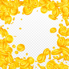 European Union Euro coins falling. Fabulous scattered EUR coins. Europe money. Magnetic jackpot, wealth or success concept. Vector illustration.
