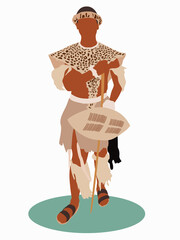South African zulu man in traditional outfit - obrazy, fototapety, plakaty