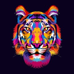 tiger heads full of bright colors, symbols or logos, simple and elegant.