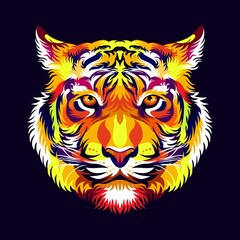 tiger heads full of bright colors, symbols or logos, simple and elegant.