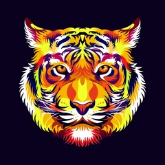 tiger heads full of bright colors, symbols or logos, simple and elegant.
