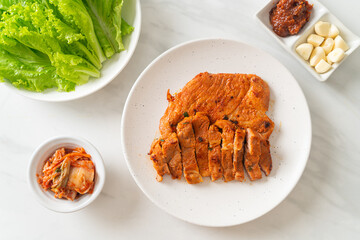 grilled pork marinated Kochujang sauce in Korean style with vegetable and kimchi