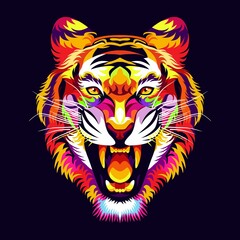 tiger heads full of bright colors, symbols or logos, simple and elegant.