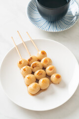 Mitarashi dango. Dumpling in a sweet soy sauce