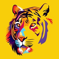 tiger heads full of bright colors, symbols or logos, simple and elegant.