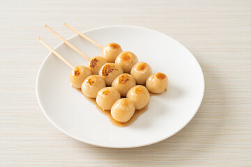 Mitarashi dango. Dumpling in a sweet soy sauce