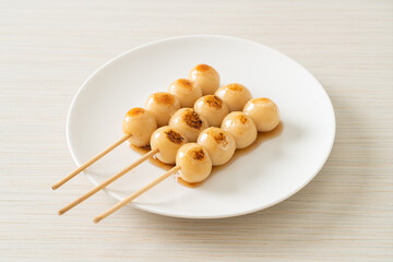 Mitarashi dango. Dumpling in a sweet soy sauce