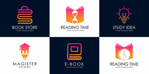 Set of university, academy, school,education, study time and course logo design template Premium Vector