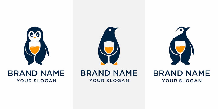 set of penguin juice concept logo design suitable for company logo