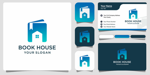 Book House with business card Logo Template Design Vector, Emblem, Design Concept, Creative Symbol, Icon