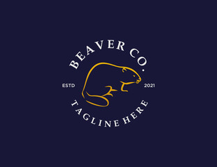 Lineart of beaver logo template. Minimalis beaver logo - obrazy, fototapety, plakaty
