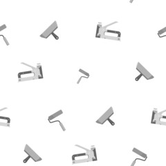 Pattern of stapler, construction spatula and roller for painting works. Color design. On a white background. Tools for any specialist. Flat vector illustration.
