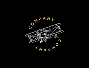Line art biplane logo template. Vintage Plane logo © Gree