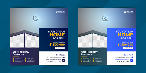 Real estate home for sale social media post or square web banner advertising template