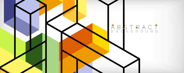 Abstract background. 3d cubes, cubic elements and blocks. Techno or business concept for wallpaper, banner, background, landing page