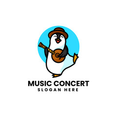 Vector Logo Illustration Music Penguin Mascot Cartoon Style.