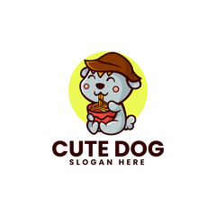 Vector Logo Illustration Cute Dog Mascot Cartoon Style.