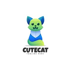 Vector Logo Illustration Cat Gradient Colorful Style.
