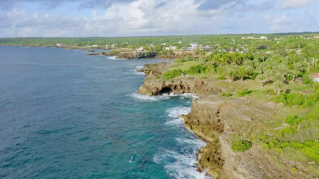 Rocky Caribbean coastline of Boca de Yuma, Dominican Republic, aerial