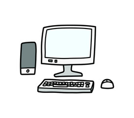 Personal desktop computer setup, isolated on white background.