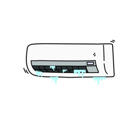 Frozen air conditioner, a vector illustration of a freeze up AC unit that needs to be fixed, isolated on a white background.