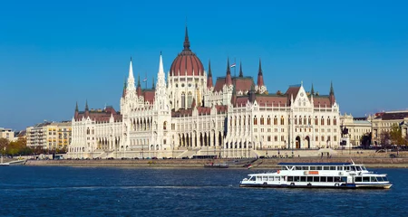 Foto op Plexiglas Gotisch paleis van het Parlement van Boedapest, symbool van de onafhankelijkheid van Hongarije © JackF