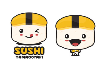 cute tamagoyaki sushi cartoon mascot illustration