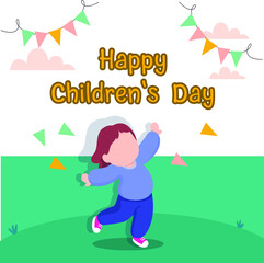Children's day vector background. Happy Children's Day title. Happy children's day colorful card with happy young girl.