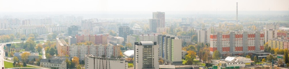 Panoramic view of district of Bratislava with modern apartment buildings in Slovakia .
