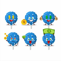 Snowflake blue candy cartoon character with cute emoticon bring money