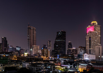 Fototapeta na wymiar Bangkok, thailand - Feb 07, 2020 : Skyscrapers in the business district in Bangkok In the night. Bangkok night view give the city a modern style. Selective focus.