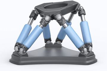 Dynamic platform Hexapod. Industrial hydraulic test bench. Servos. Electric cylinders. Stewart platforms. 6-Axis Parallel-Kinematics 6-DOF Motion Platform. Modern Robotics. 3d render