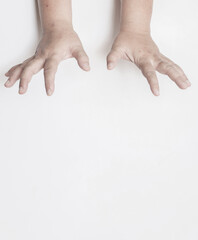 The hand showing the expression on a blank white background