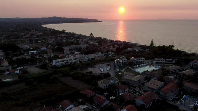 drone view of acharavi village in north corfu greece in summer