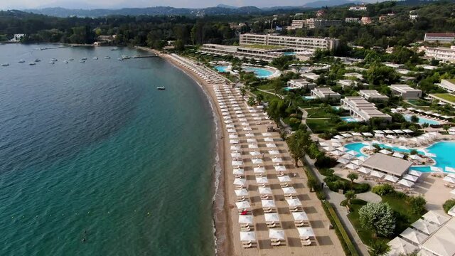 famous beach in dassia corfu island greece aerial view
