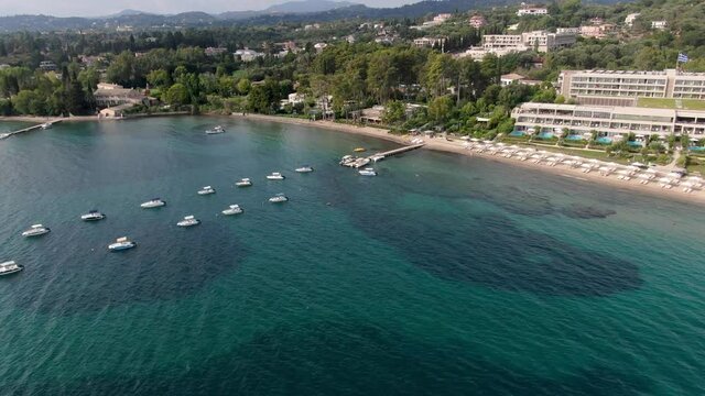 aerial view of dassia beach in corfu in summer
