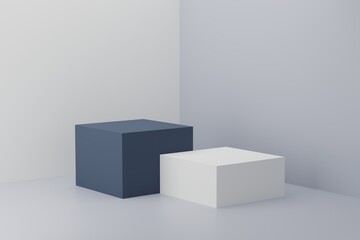 3D green empty display podiums for product advertising on white and gray background. 3D rendering of display podium and background. 3d illustration.