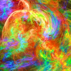 Deken met patroon Mix van kleuren Conceptuele digitale kunstcompositie bestaande uit kleurrijke strepen en vlekken die een soort draaikolk vormen van opstijgende fluorescerende gassen.