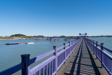 Fototapeta premium 신안 퍼플섬의 반월도와 박지도를 잇는 보라색 퍼플교