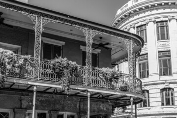 Scenic typical balcony at historic building in the French Quarter of New Orleans