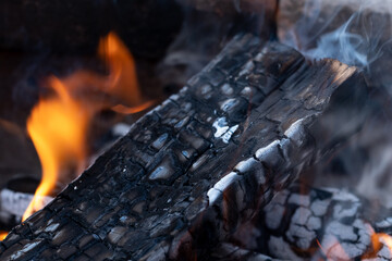 Bonfire flames and burning logs. Fire disaster. Fire in the fireplace.