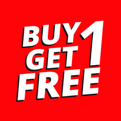 Buy One Get One Free Sale Banner. White Lettering Isolated On Red Background. Vector Illustration