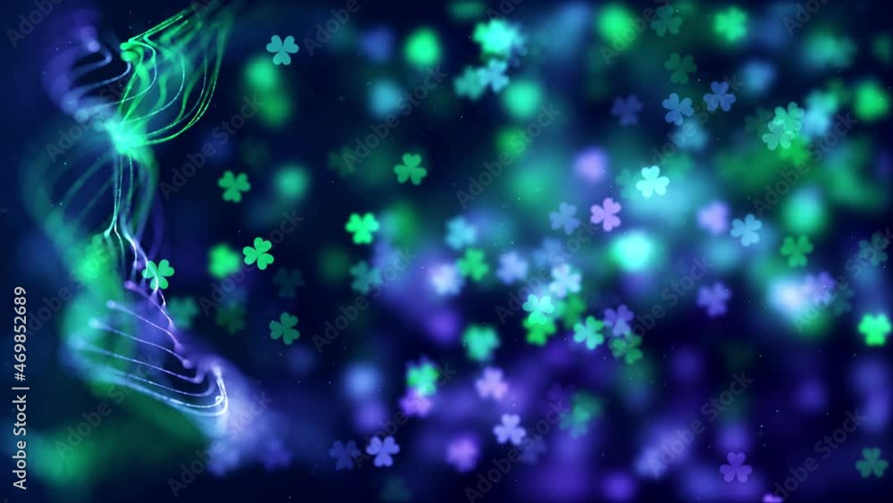 Poster abstract sweet holiday blurry focus green violet tiny three leaf clover shapes bokeh light with wavy