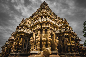 Beautiful Pallava architecture and exclusive sculptures at The Kanchipuram Kailasanathar temple, Oldest Hindu temple in Kanchipuram, Tamil Nadu - One of the best archeological sites in South India