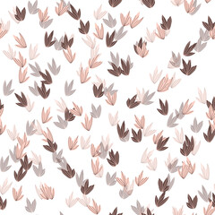 Floral seamless with hand drawn color exotic leaves. Cute autumn background. Tropic beige branches. Modern floral compositions. Fashion vector illustration for wallpaper, fabric, textile