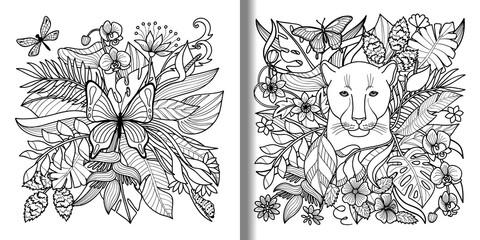 Butterfly and panther tropical prints set