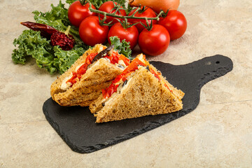 Club sandwich with eggplant and cheese